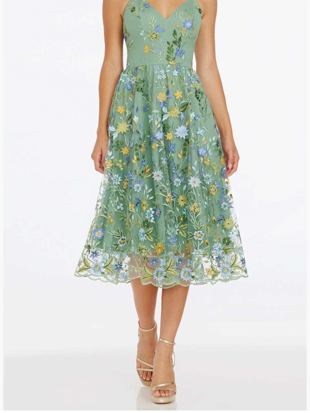 Dress the Population Sage Green Embroidered Midi Skirt with Floral Detail - Picture 6 of 8